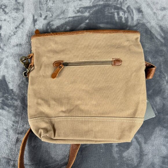 Myra Bag #s-1579 Mosavo Leather Rug Canvas 12"x12"x4 " Shoulder - Picture 7 of 10